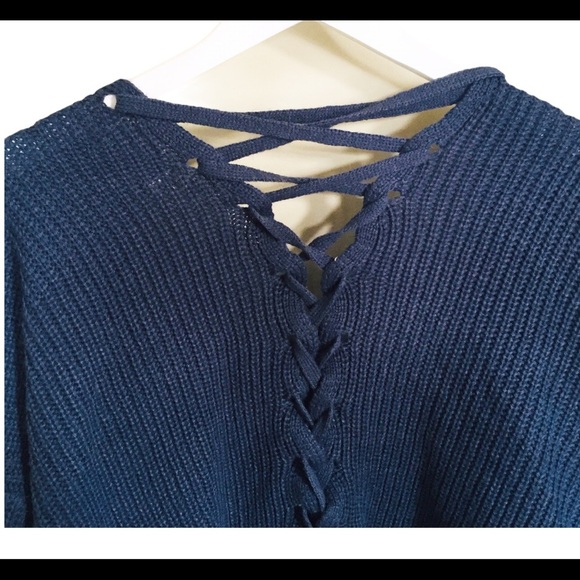 DREAMERS (Nords) Boho Back Lace up Detail Cardigan Navy Blue Size Small-Medium - Picture 11 of 12